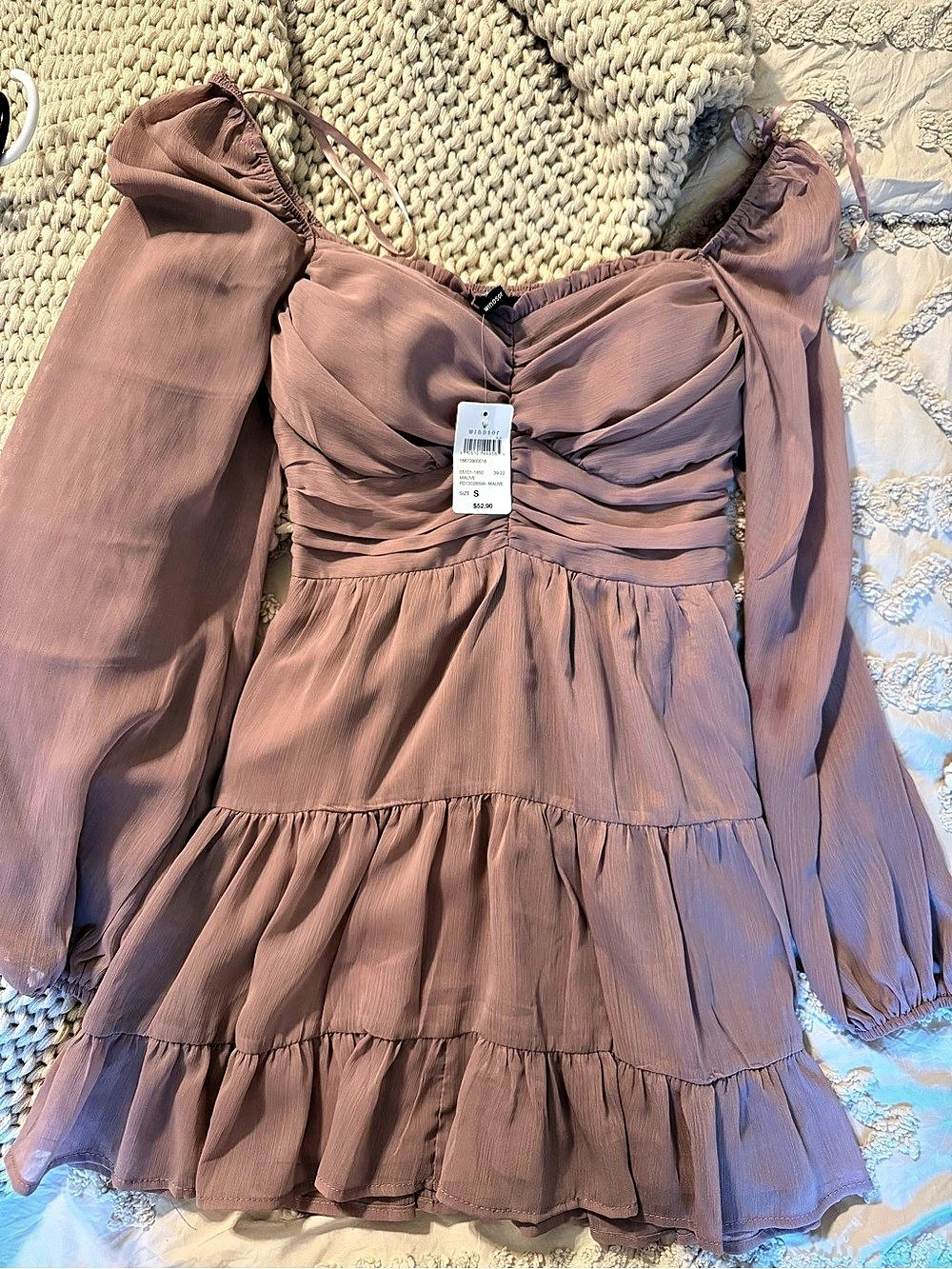 Windsor Mauve Smocked Mini Dress Size Small NWT